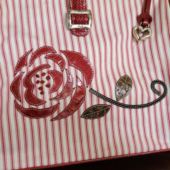 Brighton Bamboo Handle Doctor Bag Candy Stripe Red Rose Vintage Retro Style - Picture 5 of 13